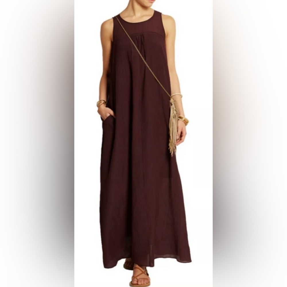 Madewell Shirred Crinkled Maxi Dress Plum Size XS Lightweight Silk Cotton